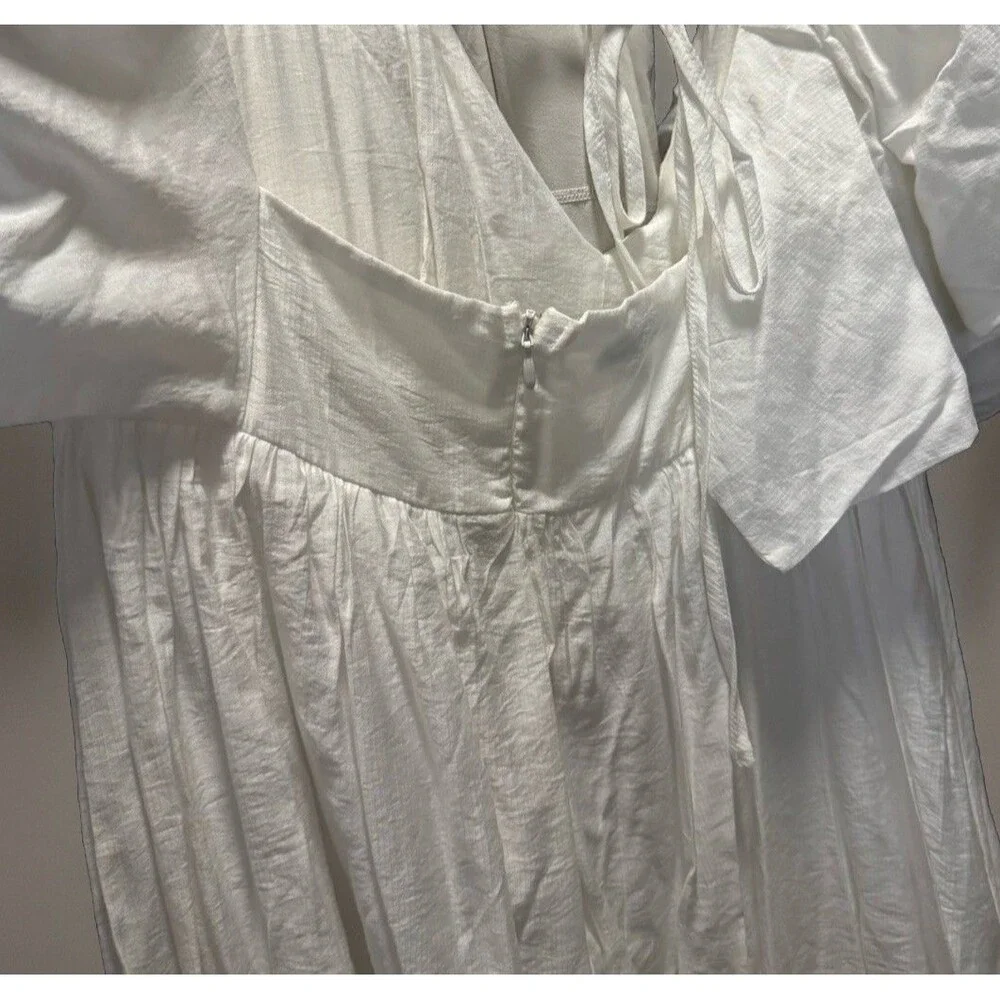 Moon River White V-Neck Flutter Sleeve  Flare  skirt Dress Size L NWT - Picture 5 of 12